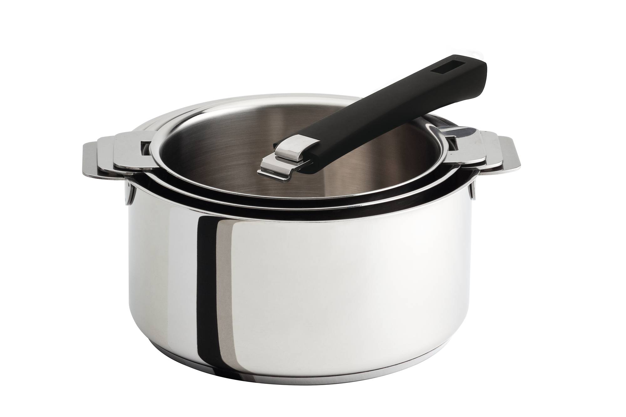 Set 3 casseroles Mutine avec poignée amovible noire CRISTEL