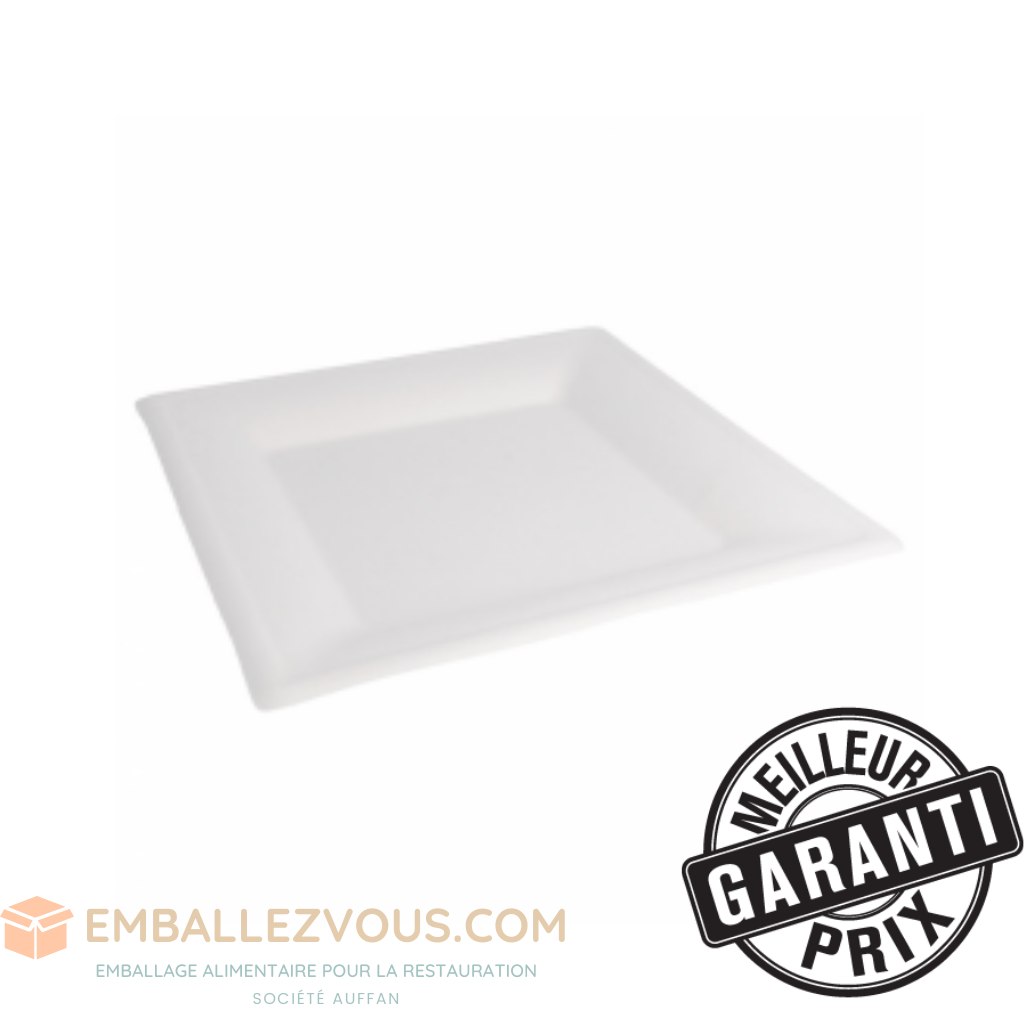 ASSIETTE CARRE FIBRE DE CANNE Ø26CM VENDU PAR 300 - AFC 260 CARRE