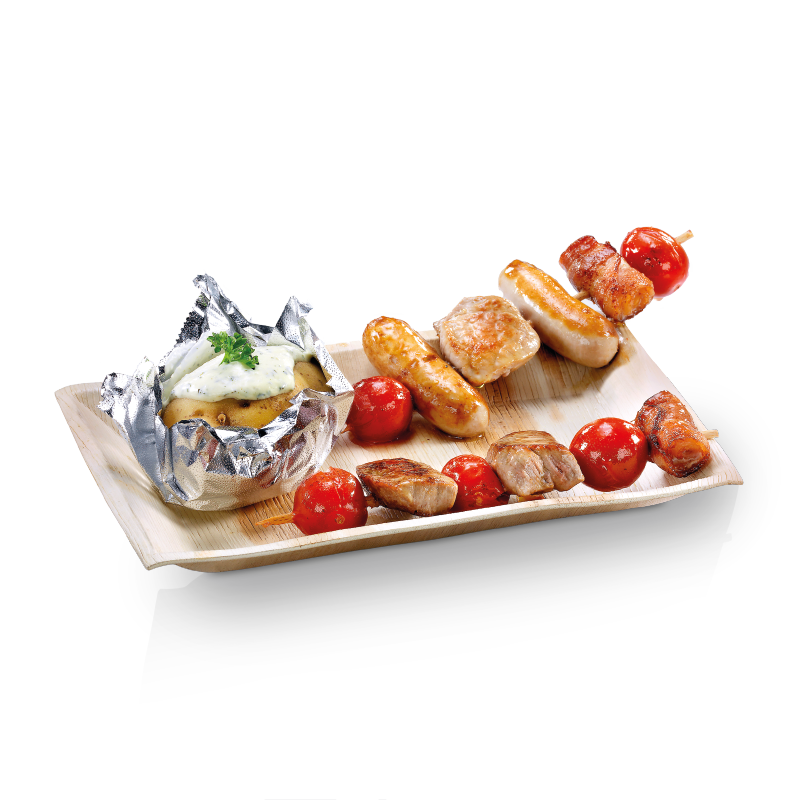 25 assiettes ou plateau rectangle feuille de palmier 17x12cm