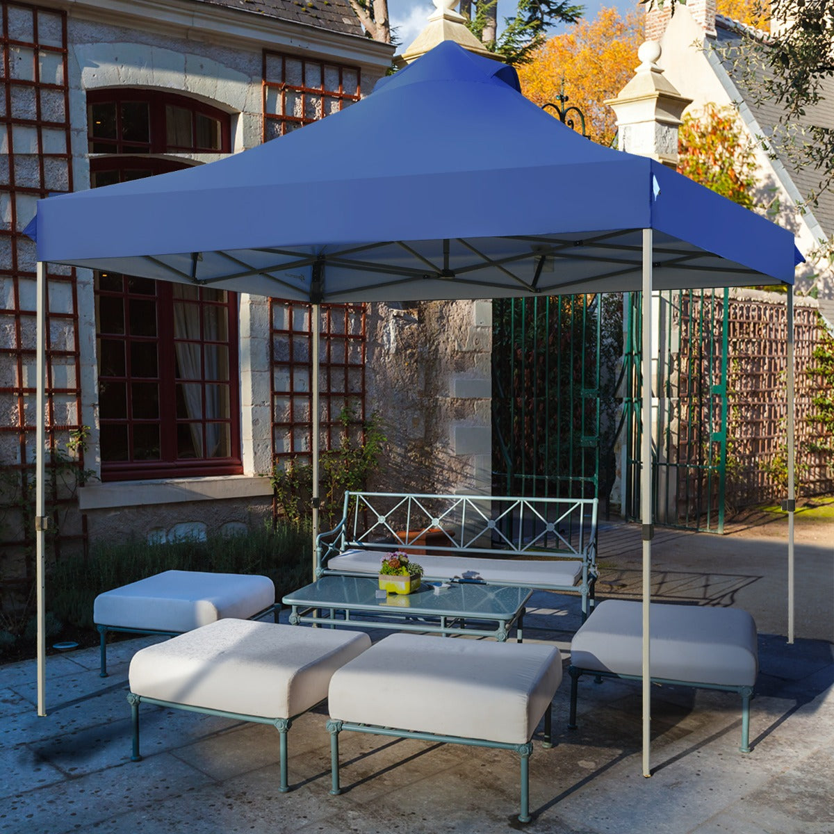 Costway - Tonnelle de Jardin, Pergola Terrasse, Escamotable Pliable 3x3M Tente de Fête Imperméable Protection Solaire avec Sac de Rangement, Bleu