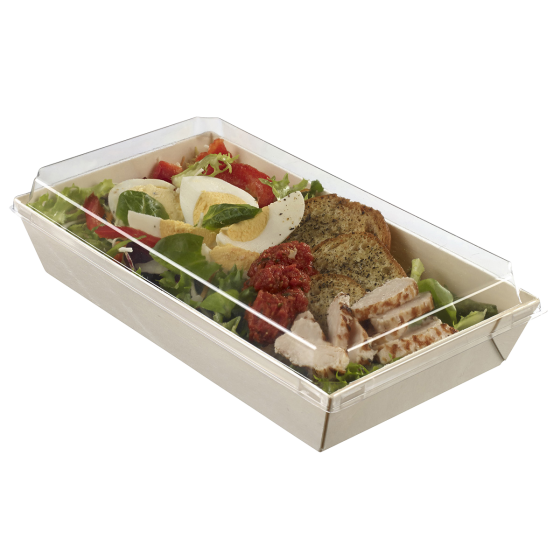 BARQUETTE EN BOIS AVEC COUVERCLE EN PET - 700 ML