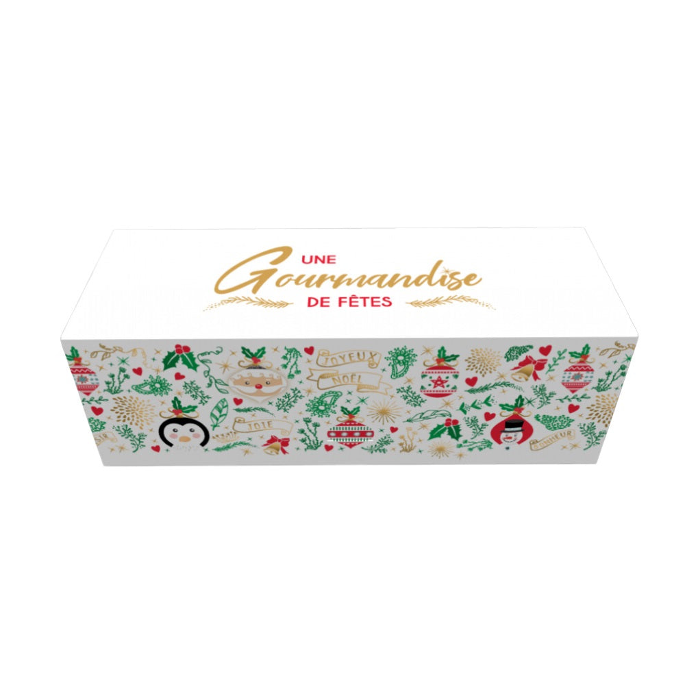 BOITE BUCHE AVEC MOTIFS-GOURMANDISE DE FETES-25X11X10 CM