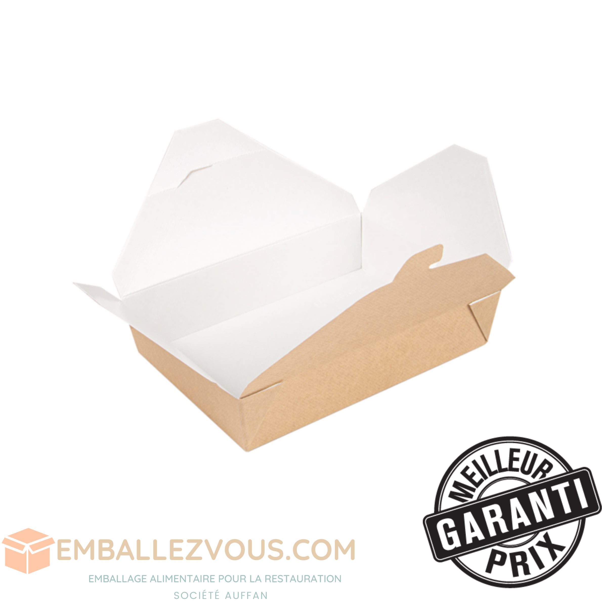 Boîte américaine micro-ondable carton ondulé 1470 ml ingraissable BIODEGRADABLE 19,6x14x4,5 cm FB2 THEPACK - vendu par 300