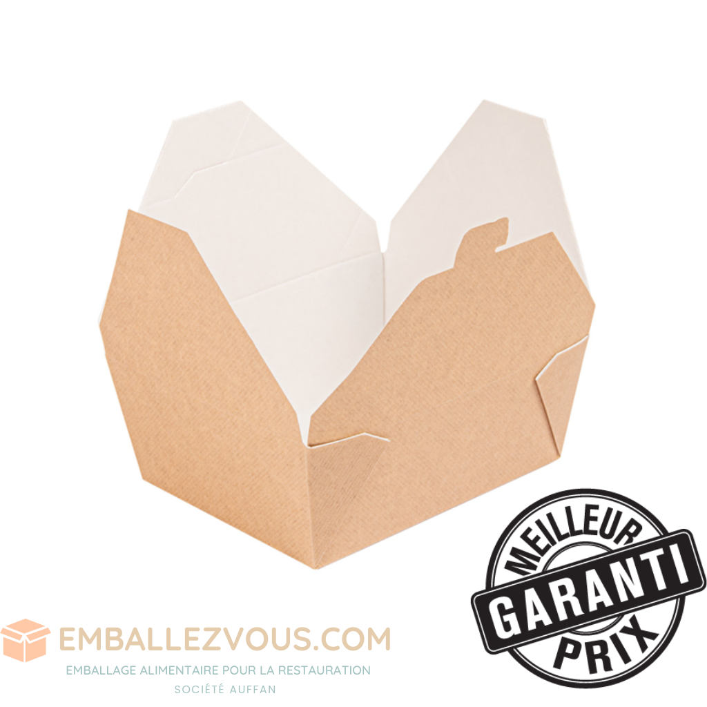 Boîte américaine micro-ondable carton ondulé 780 ml ingraissable BIODEGRADABLE 11,3x9x6,3 cm - vendu par 500 / FB1 THE PACK
