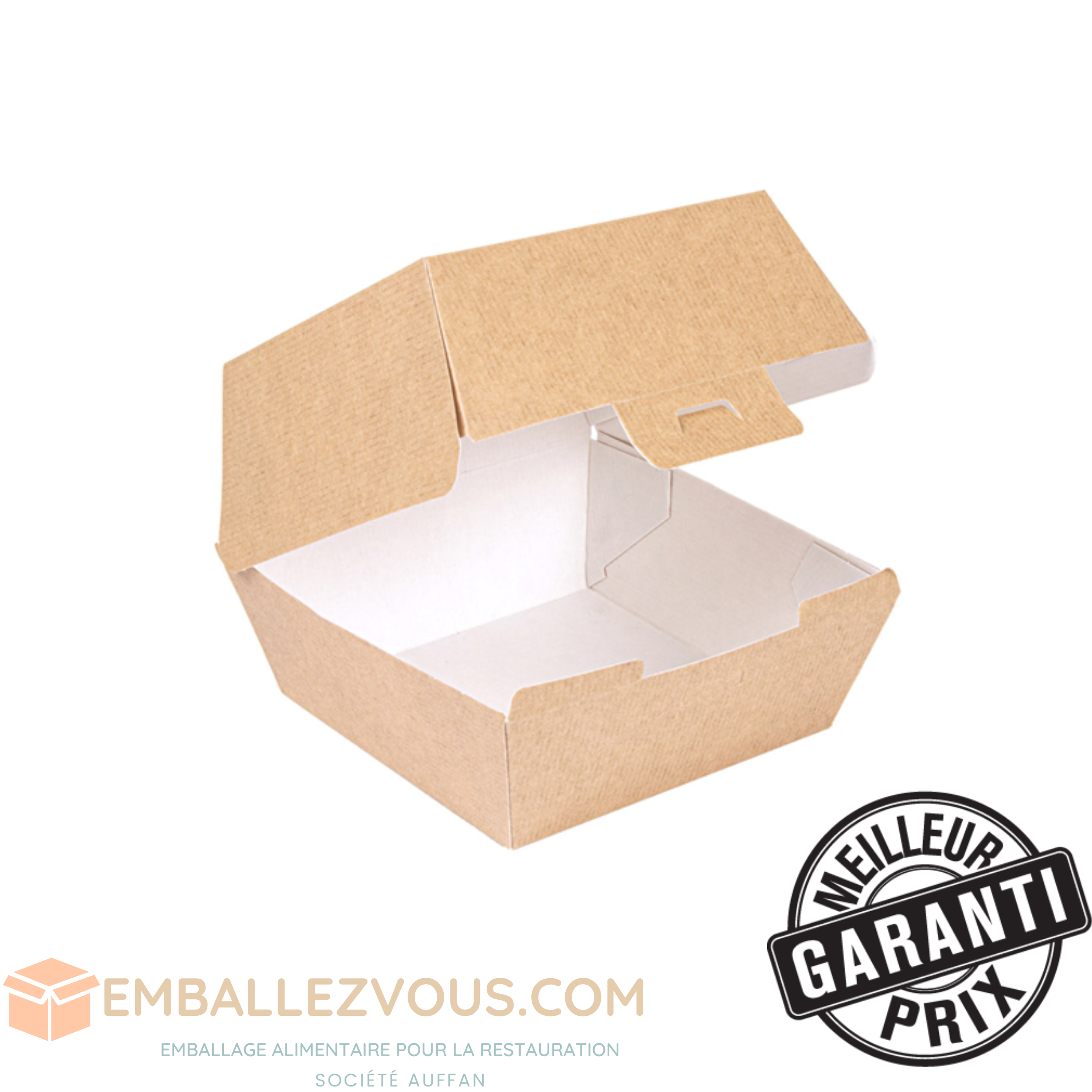 Boîtes burger haute naturelle 14,4x13,6+9,2(h) cm carton ondulé THEPACK - vendu par 500 (PU 0,177€)