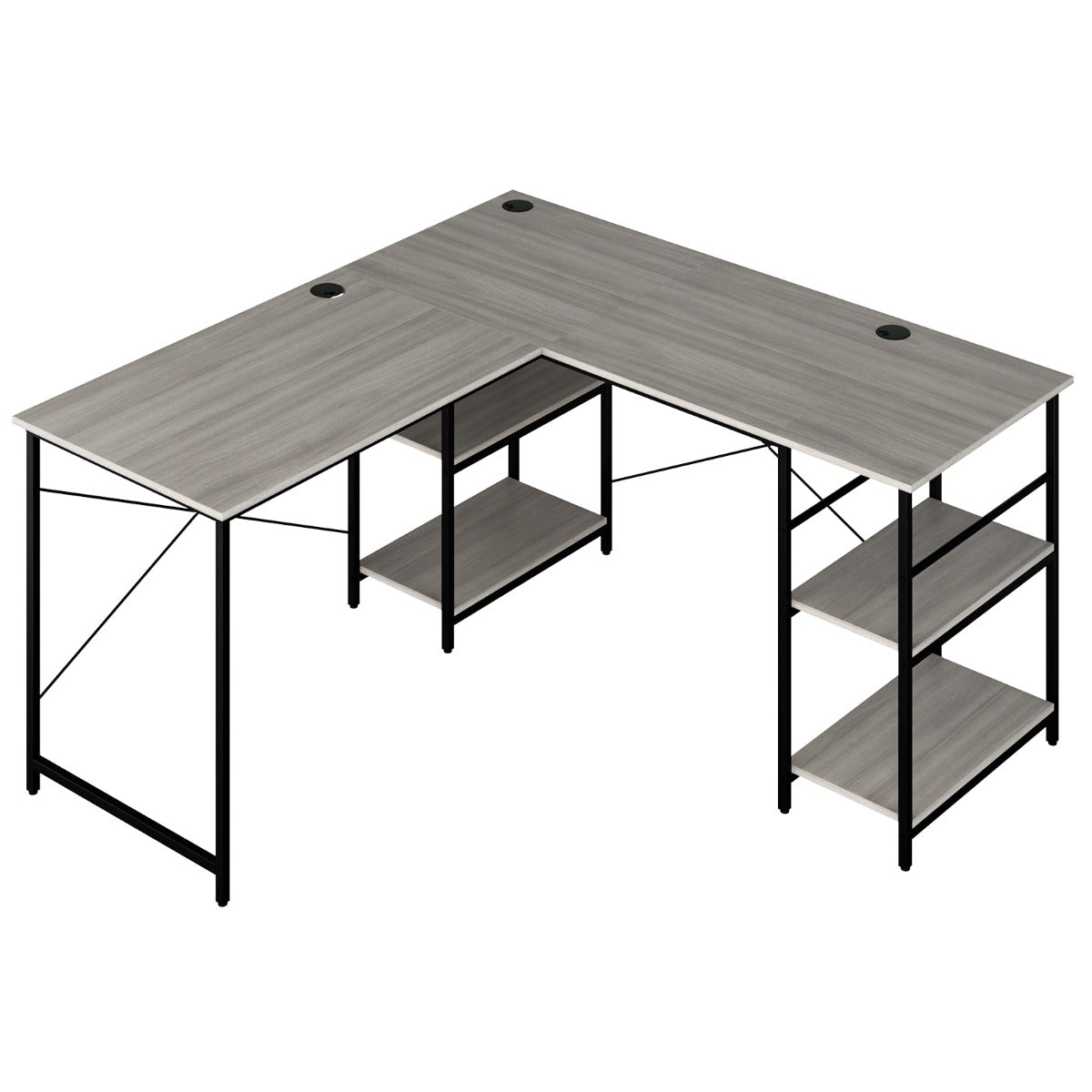 Costway - Bureau d'Angle, Bureau Ordinateur, Bureau Informatique, Grand Bureau, Bureau Moderne, Bureau en L, Poste de Travail, 151x151x75cm, Gris