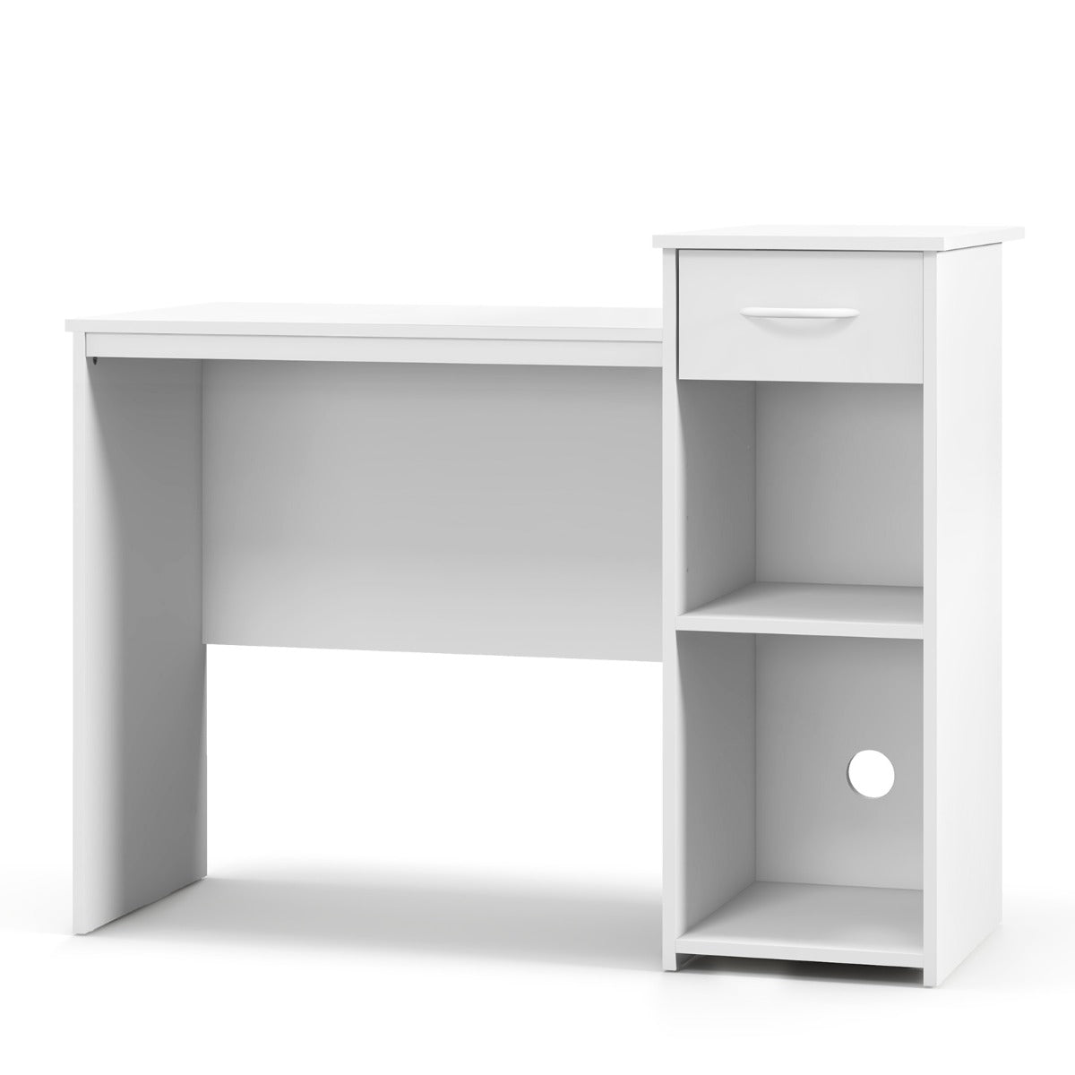 Costway - Table, Bureau Ordinateur, Bureau Moderne, Table de Bureau, Poste de Travail avec Tiroir et 2 Étagères de Rangement, 110x50x82cm, Blanc