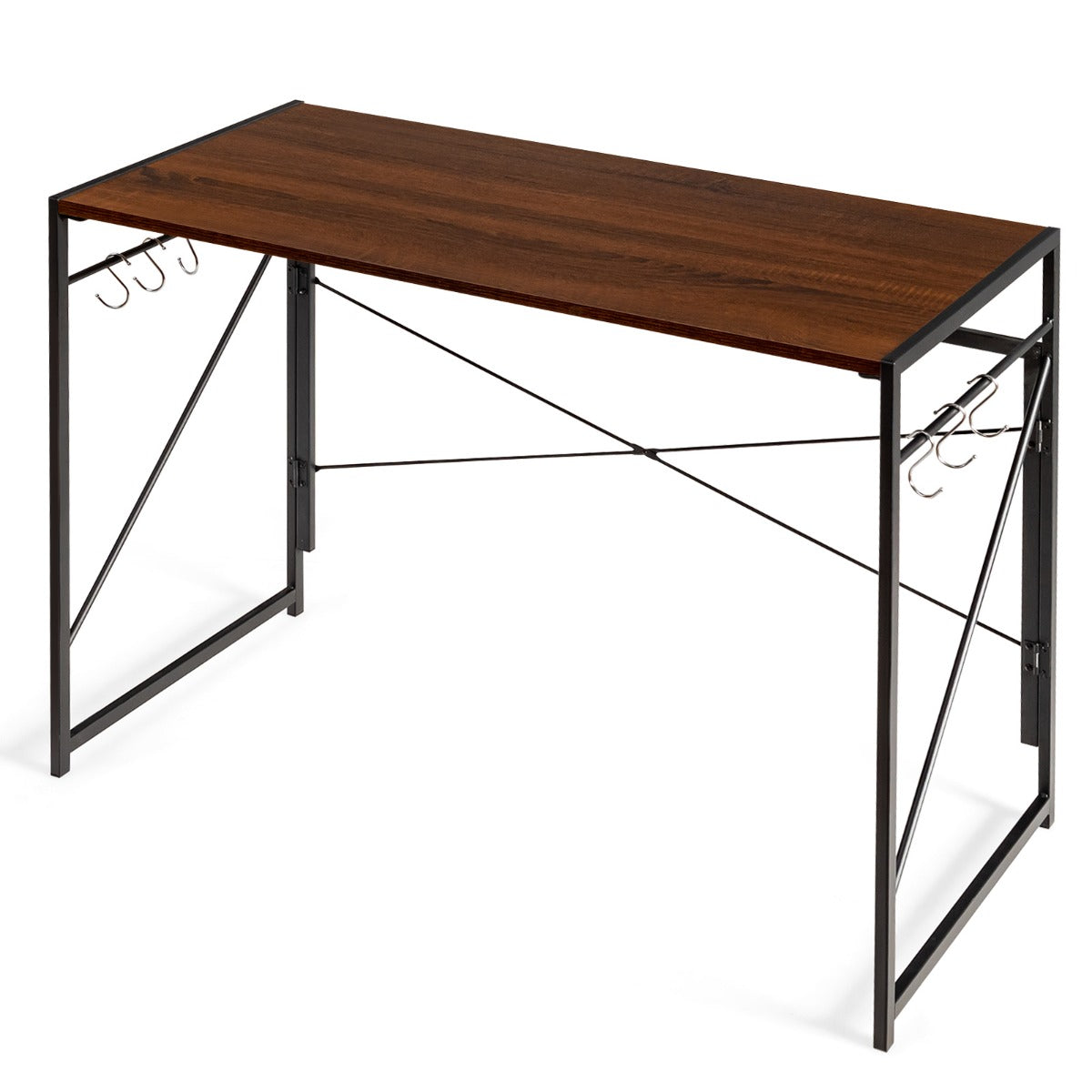 Costway - Bureau Pliable, Bureau Ordinateur, Bureau Informatique, Bureau Moderne, Table de Bureau, Poste de Travail, 100x50x75 cm, Marron