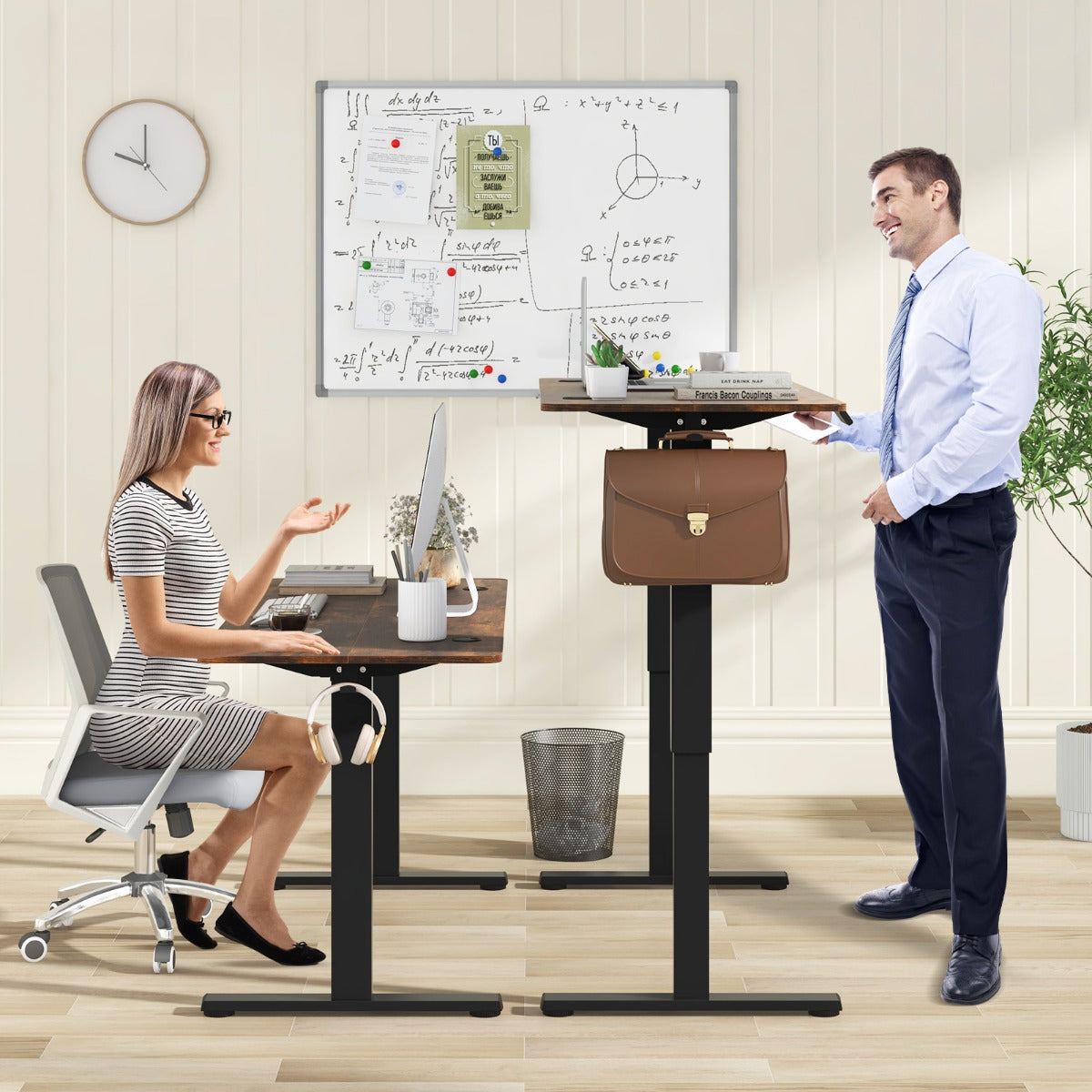 Costway - Bureau Electrique, Bureau Assis Debout Electrique, Bureau Assis Debout, Bureau Ordinateur, Table de Bureau, Marron Rustique