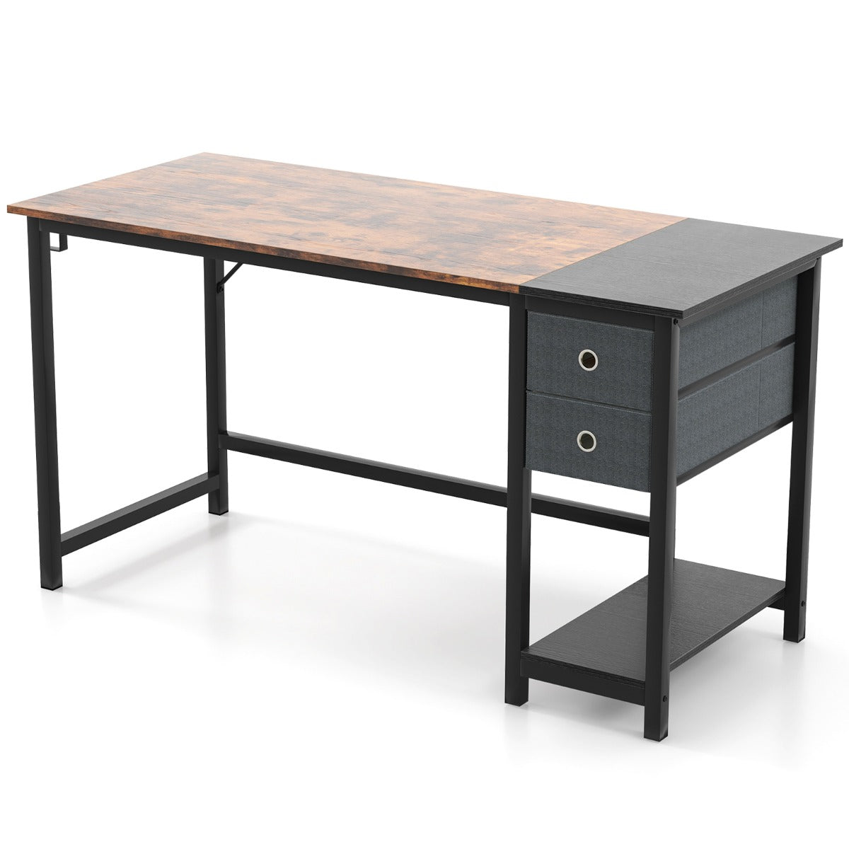 Costway - Bureau Ordinateur, Bureau Informatique, Bureau Moderne, Table de 140 cm, Table de Bureau, Poste de Travail, Marron Rustique et Noir