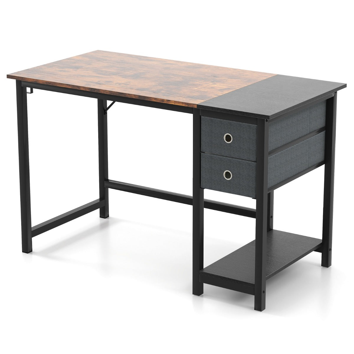 Costway - Bureau Ordinateur, Bureau Informatique, Bureau Moderne, Table de 120 cm, Table de Bureau, Poste de Travail, Marron Rustique et Noir