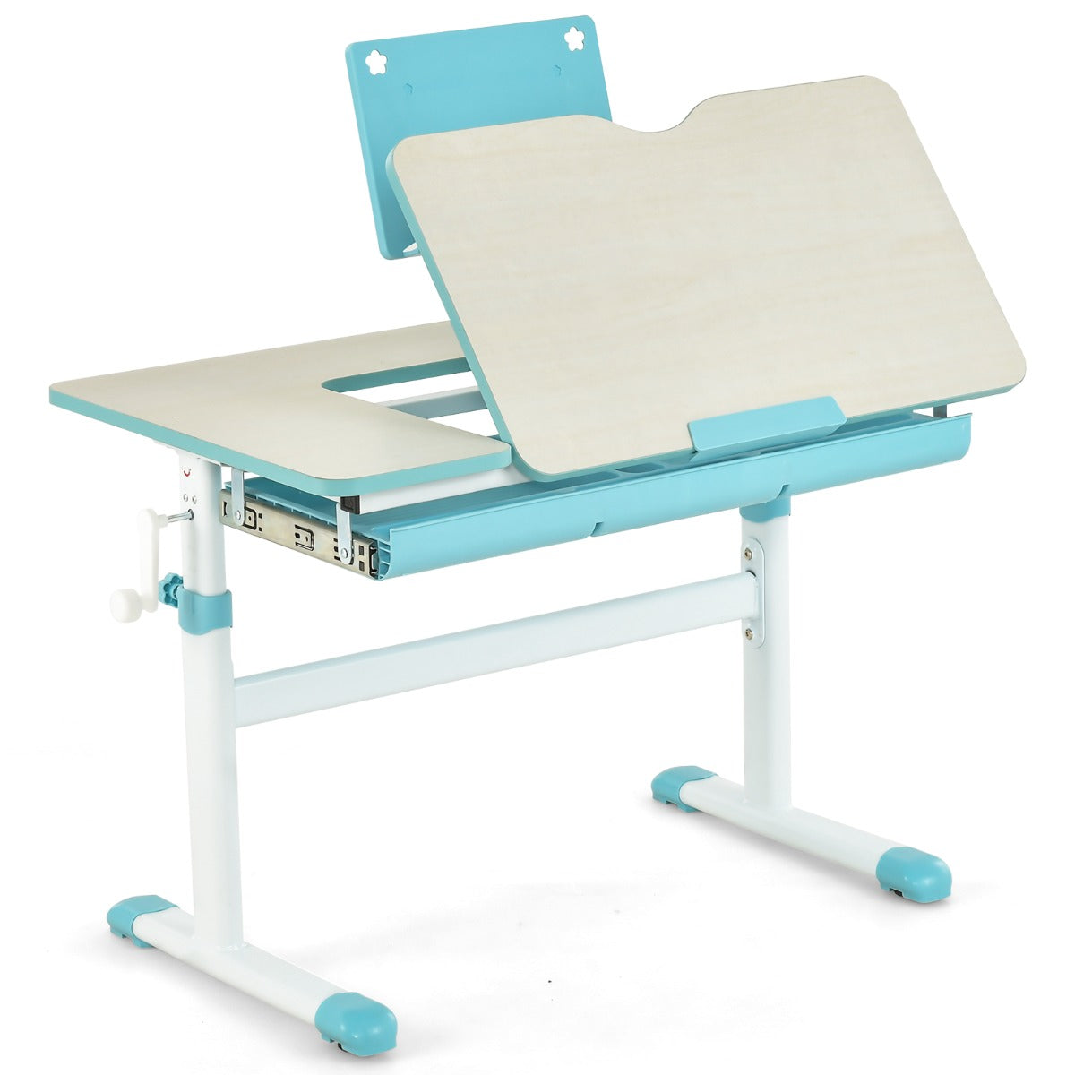 Costway - Bureau Enfant, Bureau enfant Primaire, avec Hauteur Réglable, Plateau Incliné 0-60° Support de Livre & Tiroir pour Enfants de 3-12 Ans, Bleu