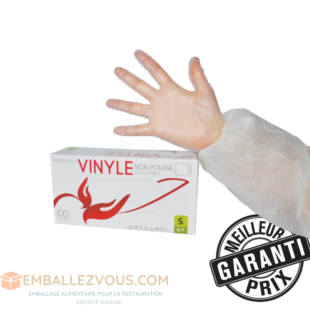 Gants vinyle non poudrés qualité supérieure - Taille S,M,L,XL- vendu par 100