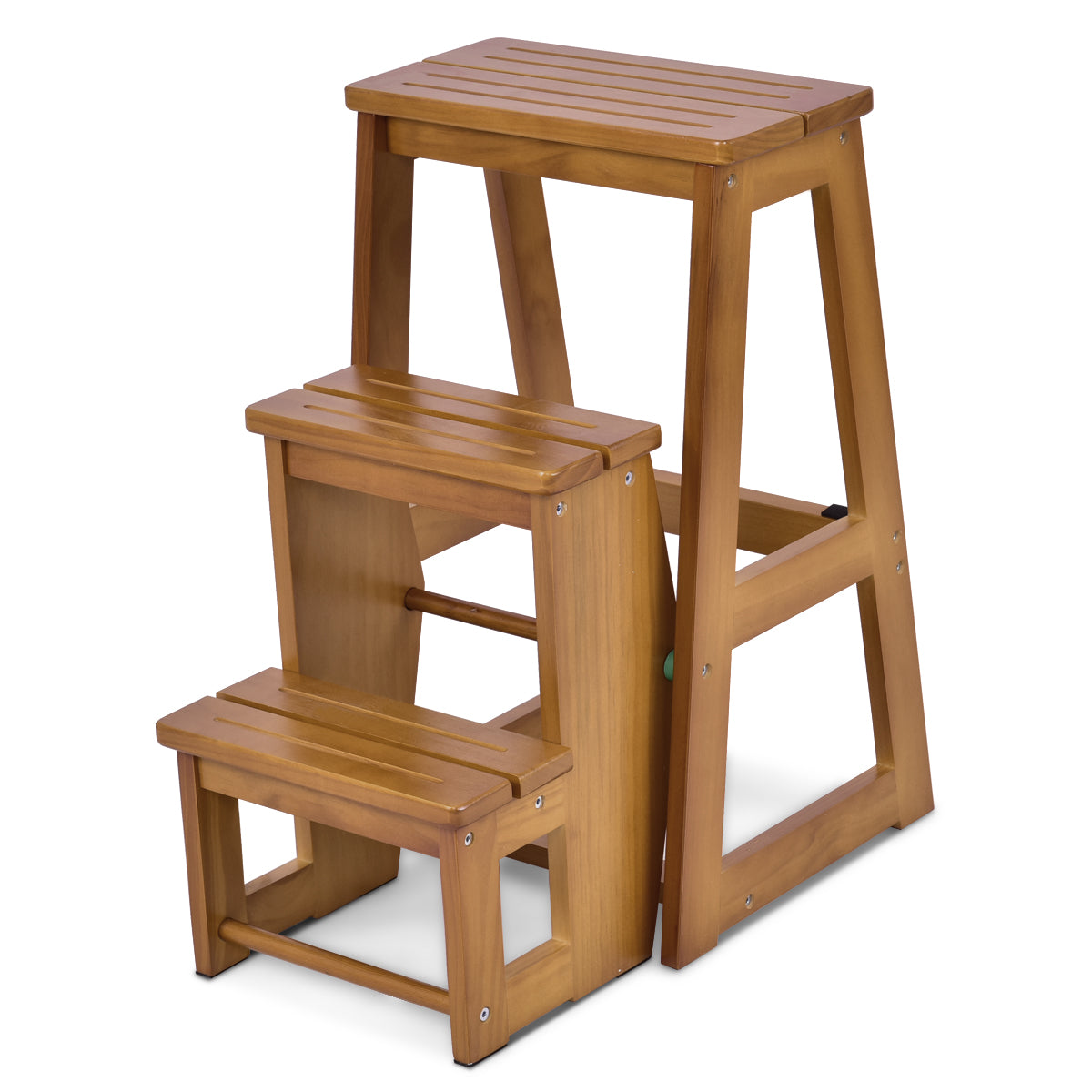 Costway - Tabouret Escabeau, Escabeau 3 Marches Action, Escabeau Pliable, 3 Marches, Siège, Capacité 130-150kg en Bois de Sapin,