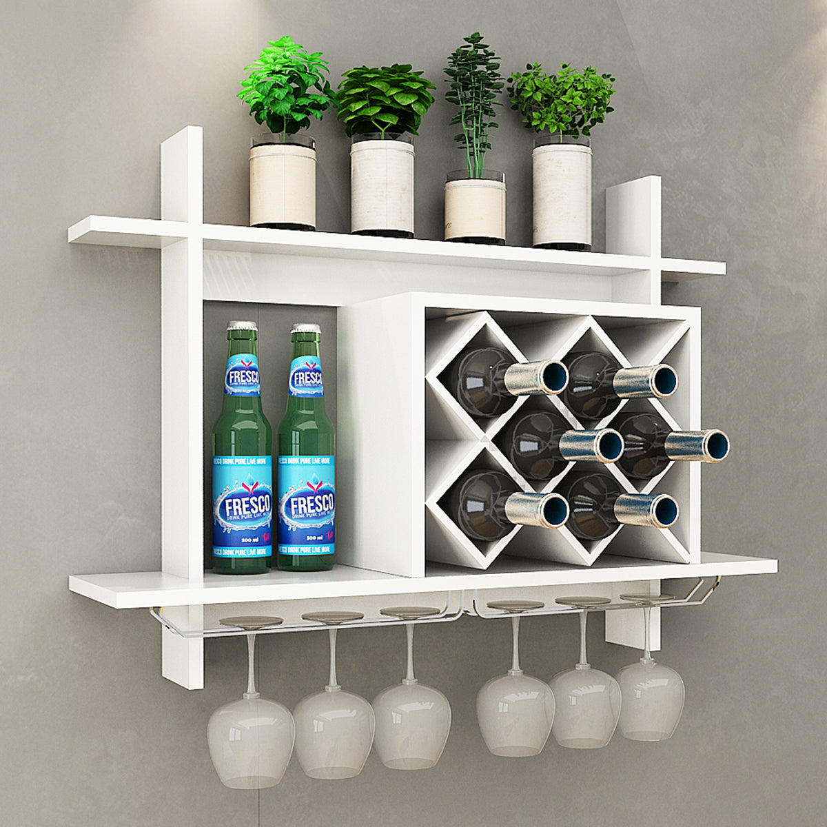 Costway - Porte Bouteille Mural, Range Bouteille, Porte Bouteille Vin, Casier a Bouteille, 2 Étages Grande Capacité de Rangement en MDF, Blanc