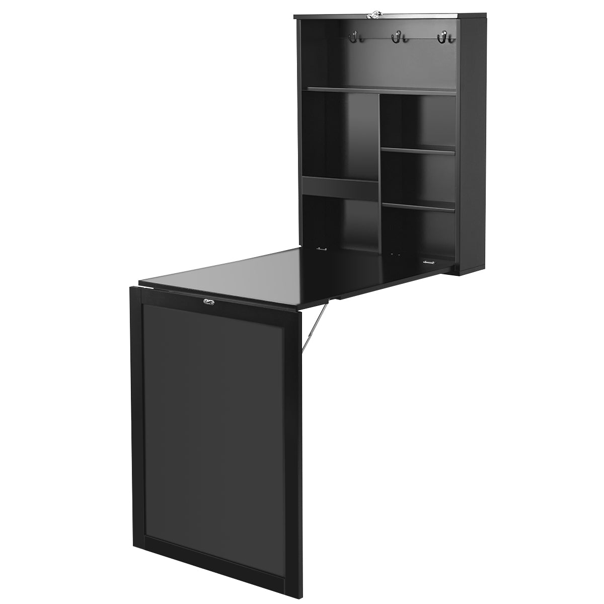 Costway - Bureau Pliable Mural, Bureau Pliable, Bureau Ordinateur, Bureau Informatique, Bureau Moderne, Table de Bureau, Poste de Travail, Noir