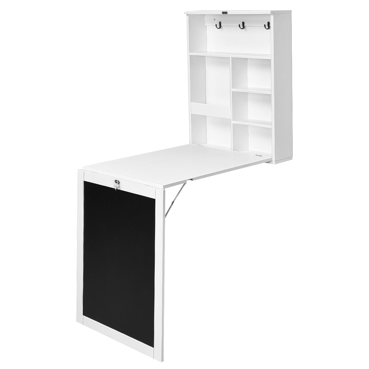 Costway - Bureau Pliable Mural, Bureau Pliable, Bureau Ordinateur, Bureau Informatique, Bureau Moderne, Table de Bureau, Poste de Travail, Blanc