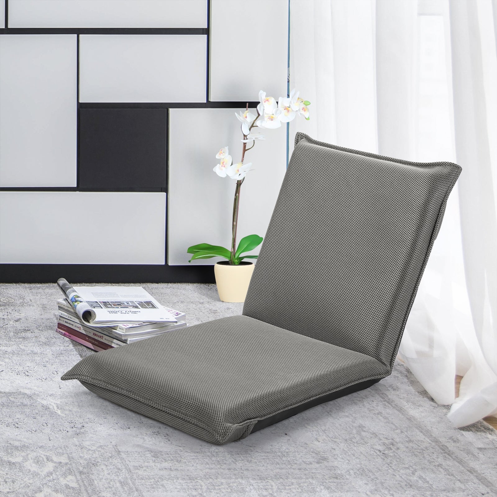 Costway - Chaise de Sol, Banquette Convertible, Pliable Tatami Inclinable en 6 Position, 44 x 54,5 x 53,5 CM, Gris