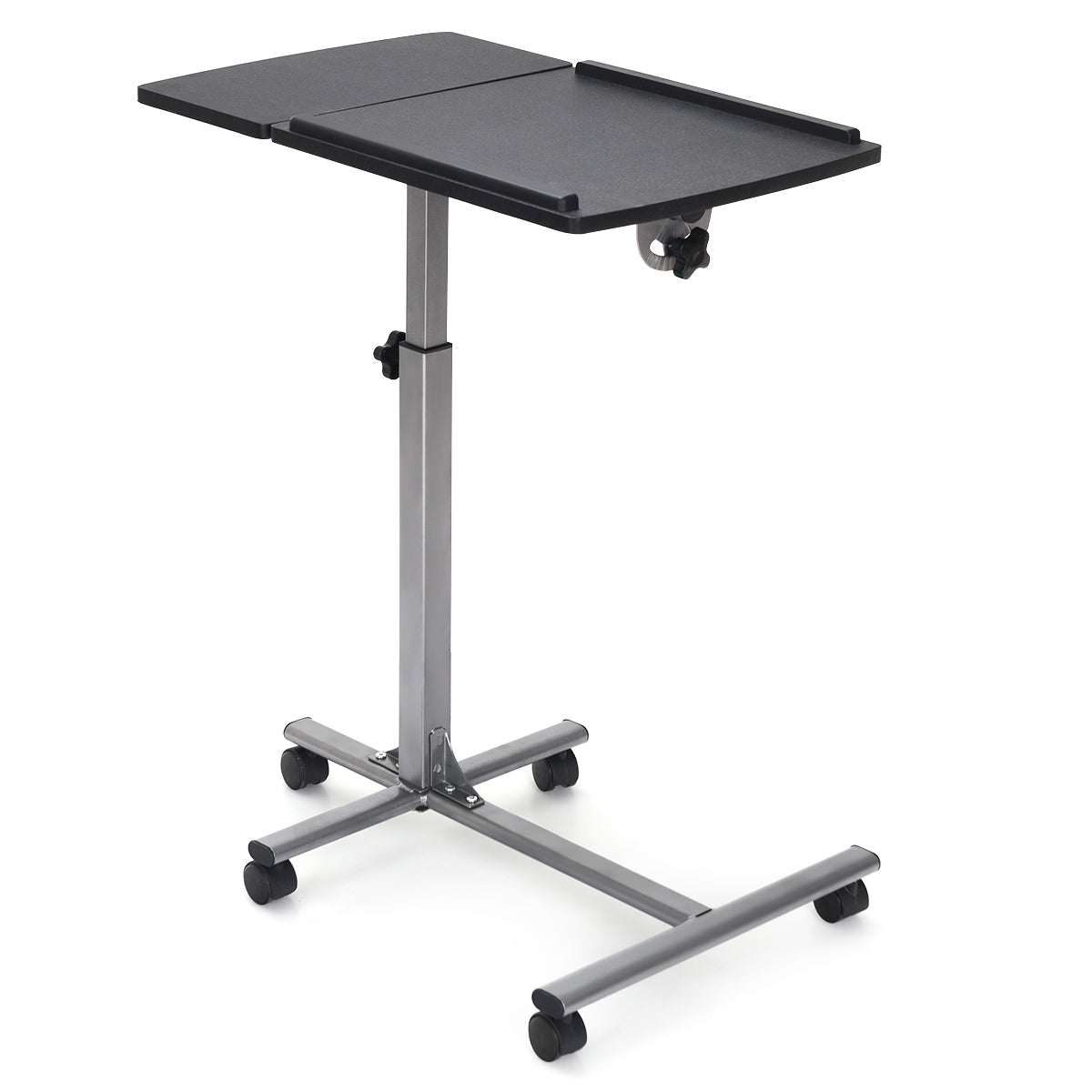 Costway - Support Ordinateur Portable Lit, Bureau Reglable Hauteur, Support PC Portable, Bureau Assis Debout, 5 Roulette, Plateau Inclinable 45°