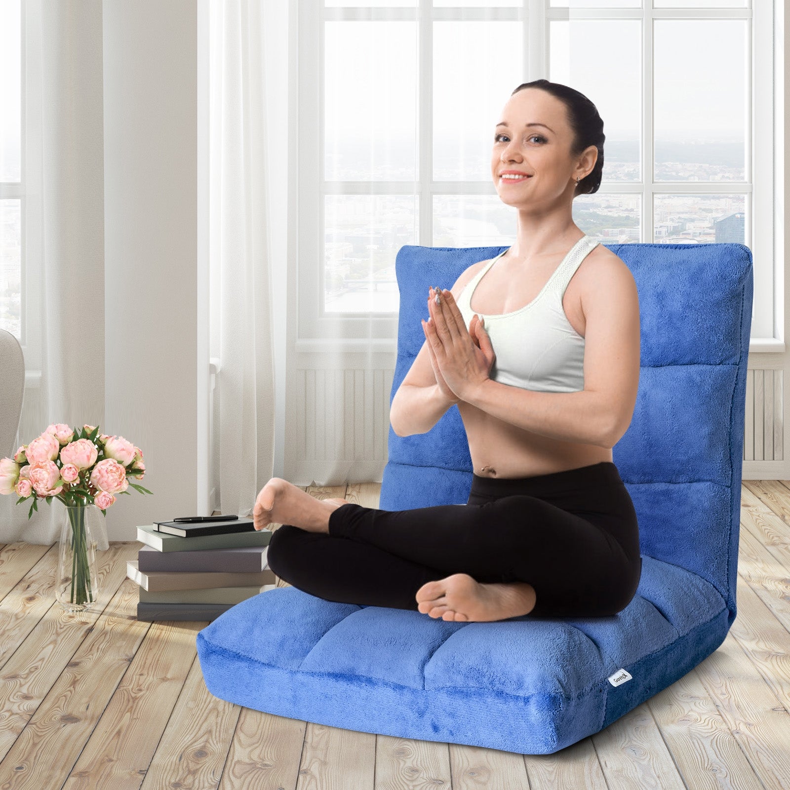 Costway - Chaise de Sol, Canapé Lit, Banquette Convertible, Canapé Lit Convertible, avec 14 Positions Réglables, Bleu