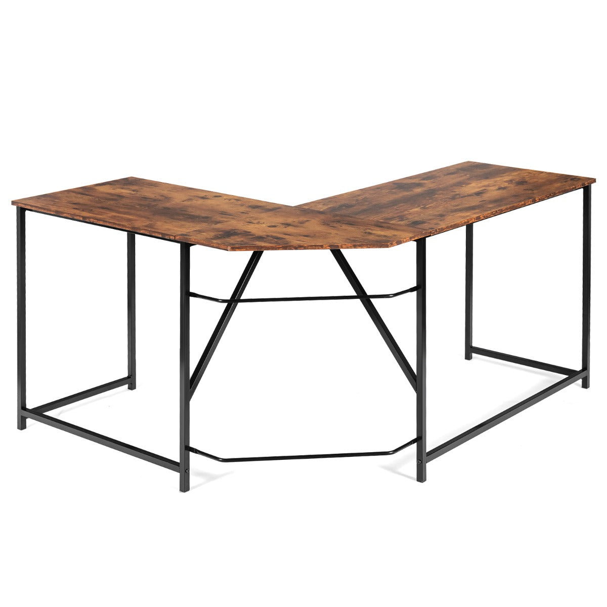 Costway - Bureau d'Angle, Bureau Ordinateur, Bureau Informatique, Grand Bureau, Bureau Moderne, Bureau en L, Poste de Travail, 148x120 cm, Marron