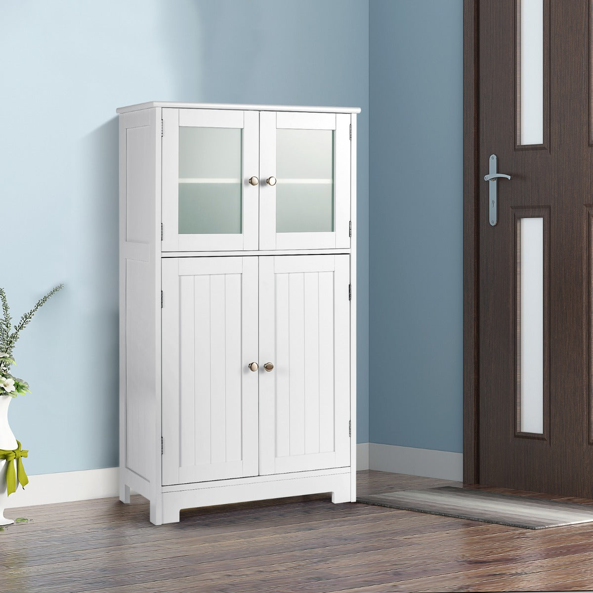 Costway - Armoire salle de bain, Meuble Rangement salle de bain, Armoire WC, Meuble de Salle de Bain, avec Etagère Réglable Armoire Polyvalent, Blanc