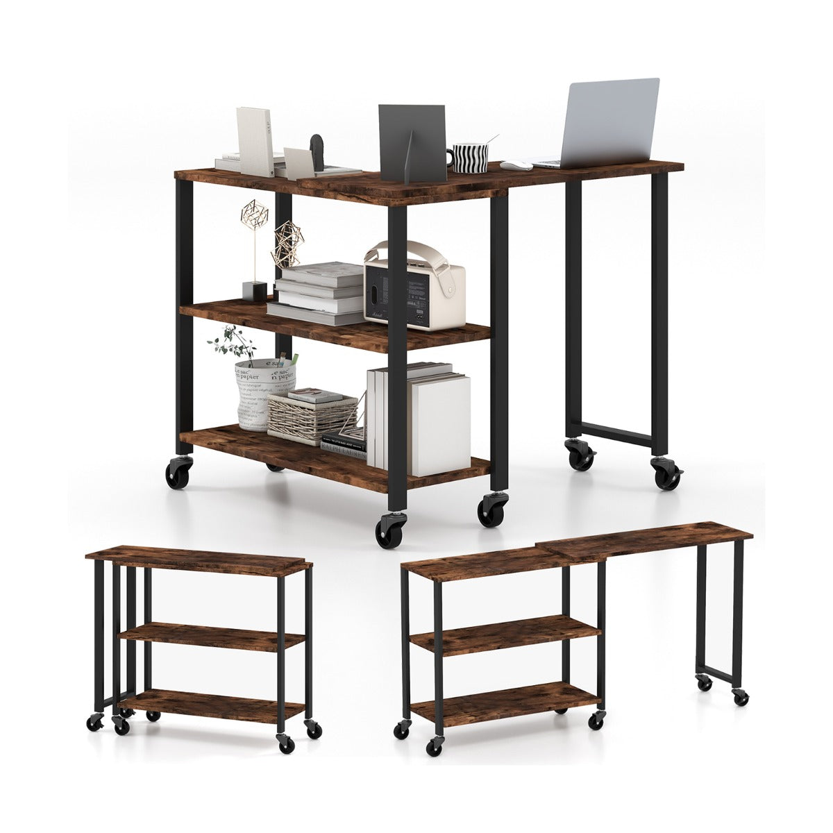 Costway - Bureau Pliable, Bureau Ordinateur, Bureau Informatique, Bureau Moderne, Table de Bureau, Poste de Travail, 101x82,5x72,5 cm, Marron
