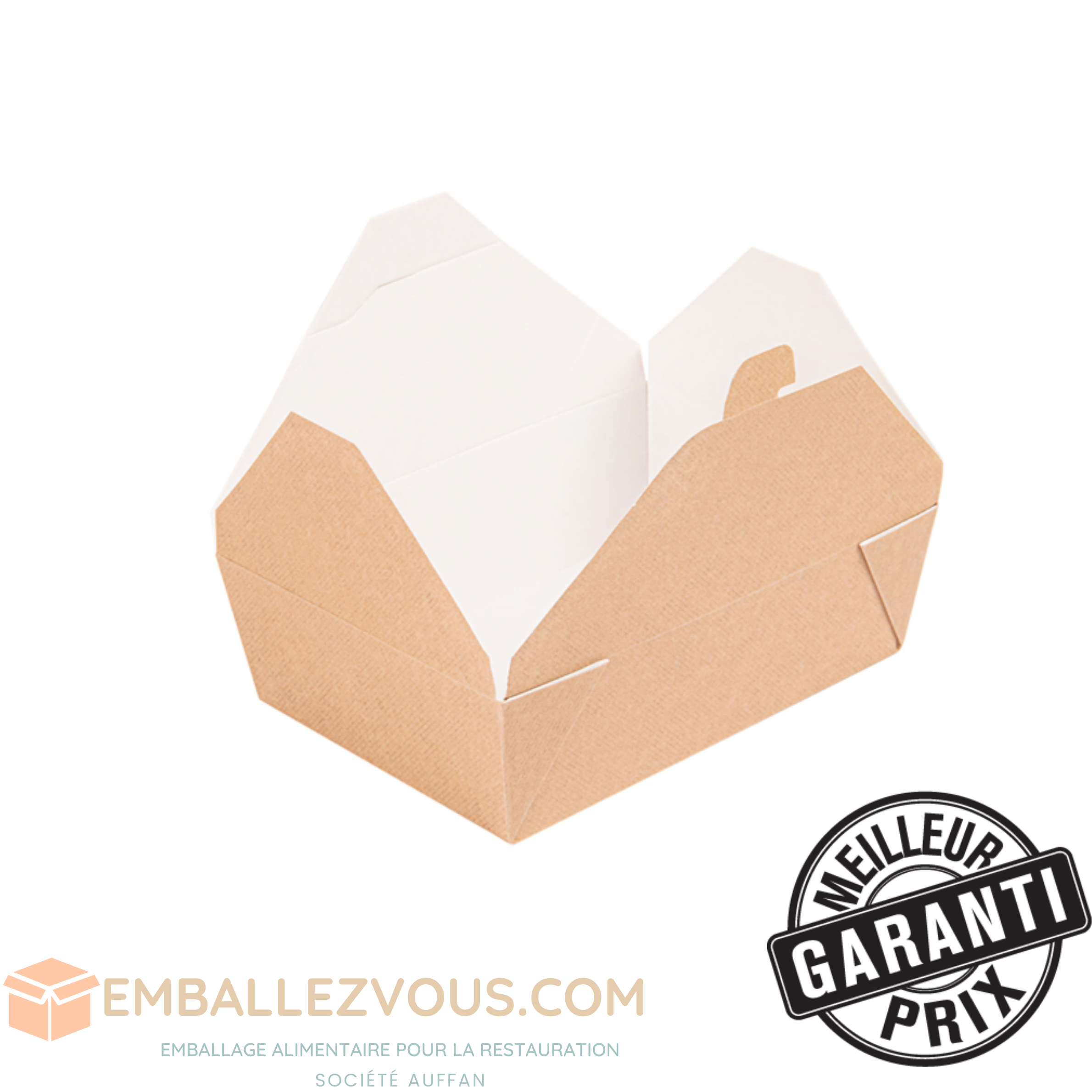 Boîte américaine micro-ondable carton ondulé 1980 ml ingraissable BIODEGRADABLE 19,6x14x6,2 cm THEPACK - vendu par 200