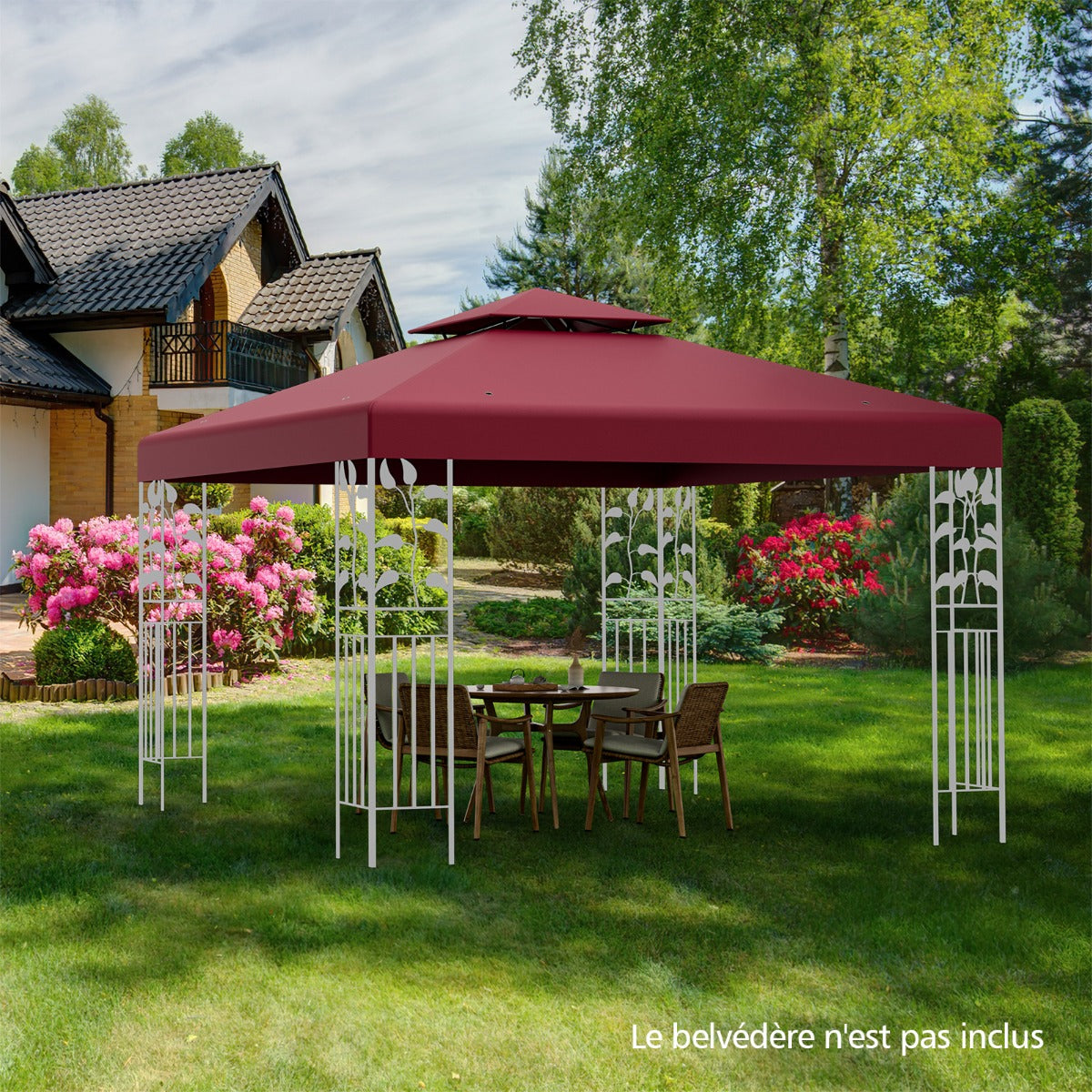 Costway - Pergola Terrasse, Tonnelle de jardin, Toile Supérieure 3x3m pour Tonnelle à 2 Niveaux Toile de Gazebo Boucles en Aluminium en Polyester