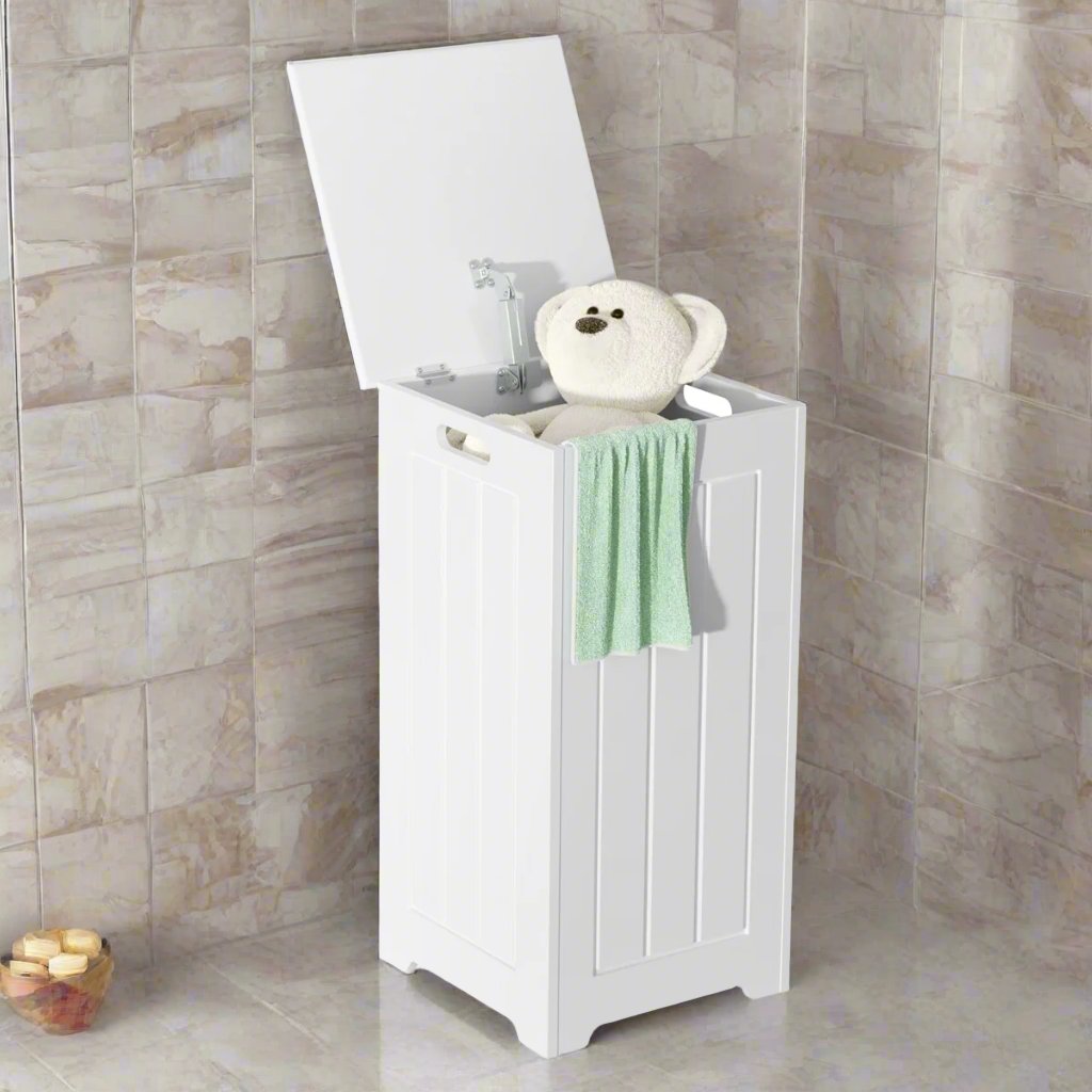 Costway - Panier à Linge, Bac a Linge, avec Couvercle 34 L Corbeille à Linge Rectangulaire Style Contemporain pour Entrée Salle de Bain, Blanc