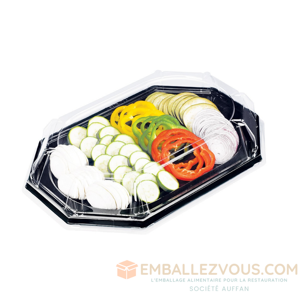 Plat de présentation festipack octogonal noir 35x25cm - vendu par 50 unités