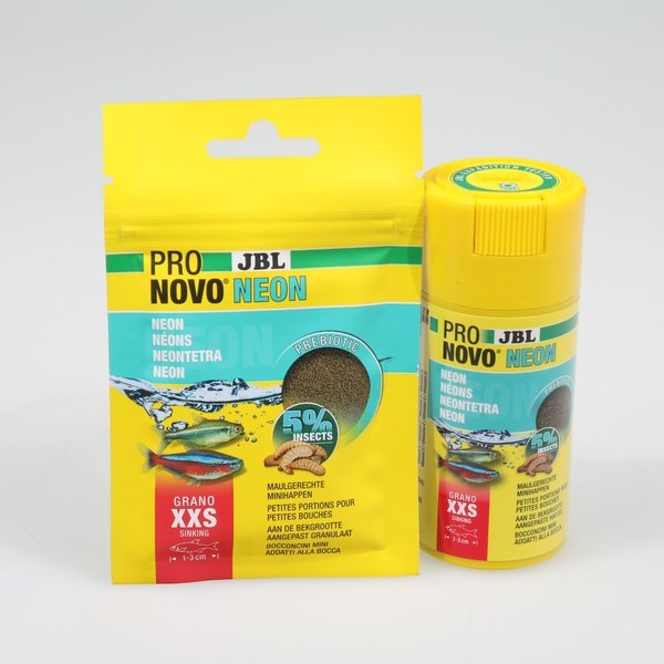 ProNovo Neon Grano XXS JBL - Aliment de base en granulés pour tout petit poissons d'aquarium de 1 à 3 cm
