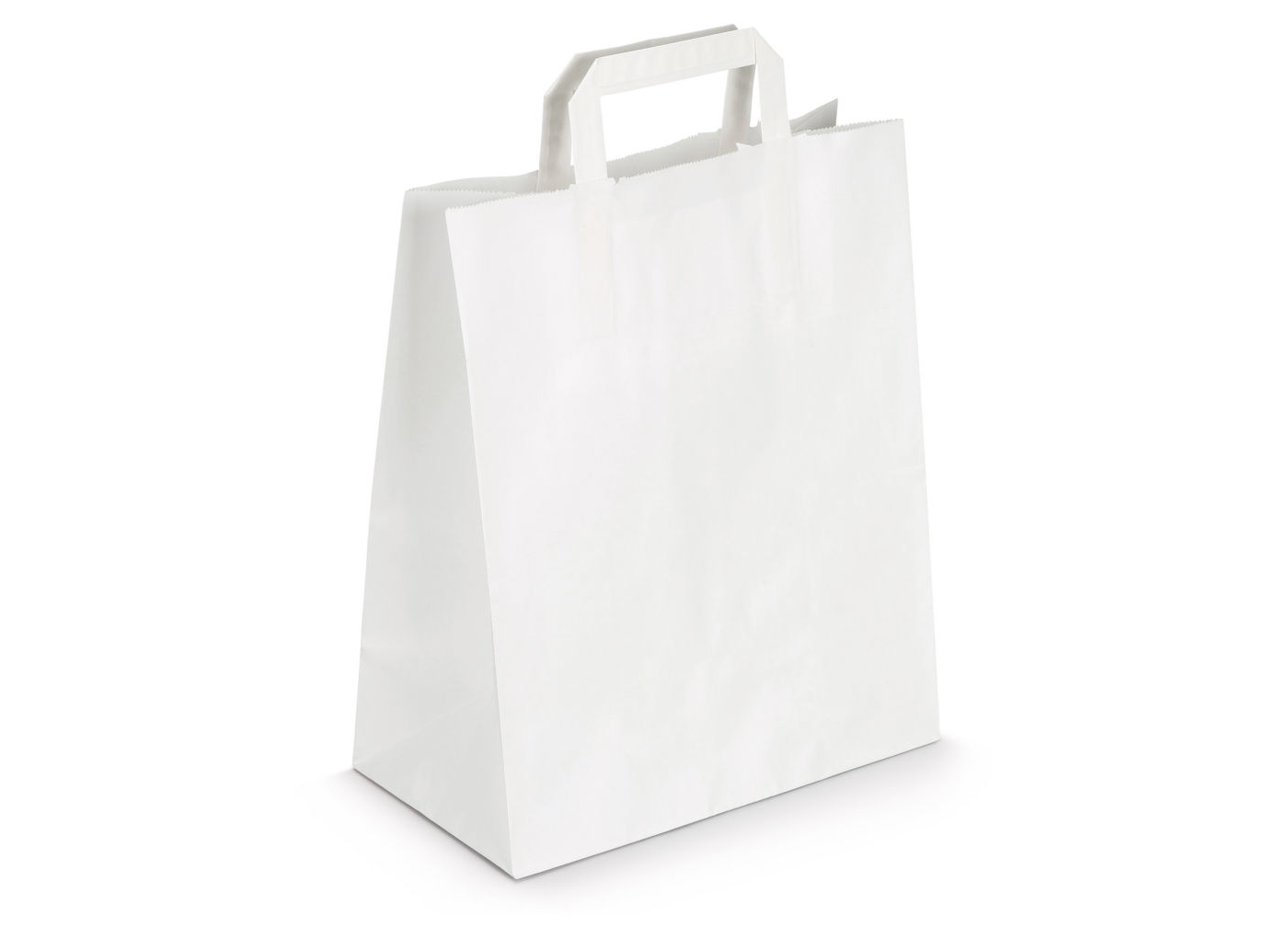 Sac papier kraft blanc poignée plate 26+20x28cm - vendu par 250
