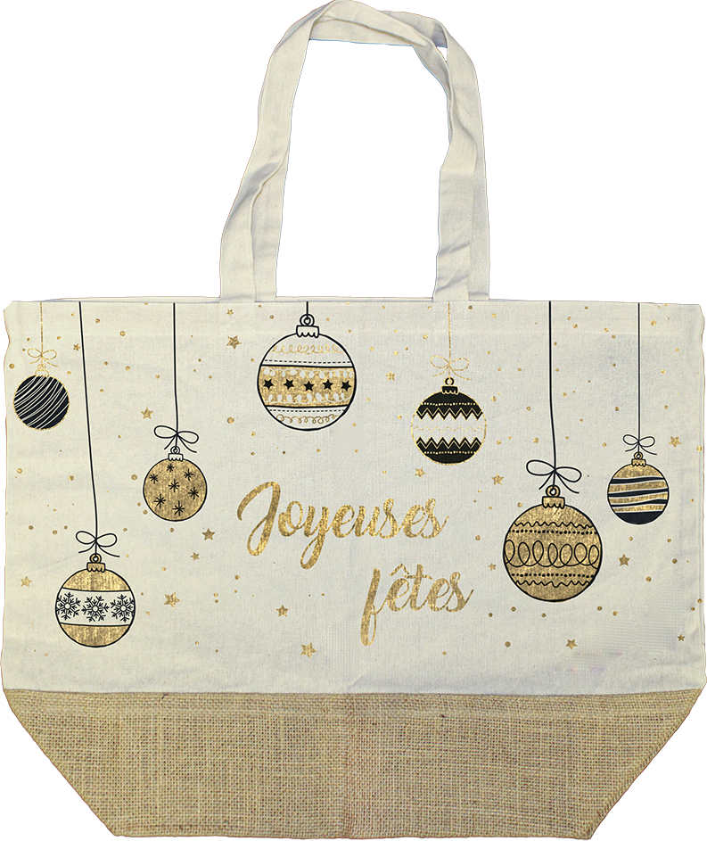 SACS CABAS JUTE + COTON - 56X40 CM - NOEL