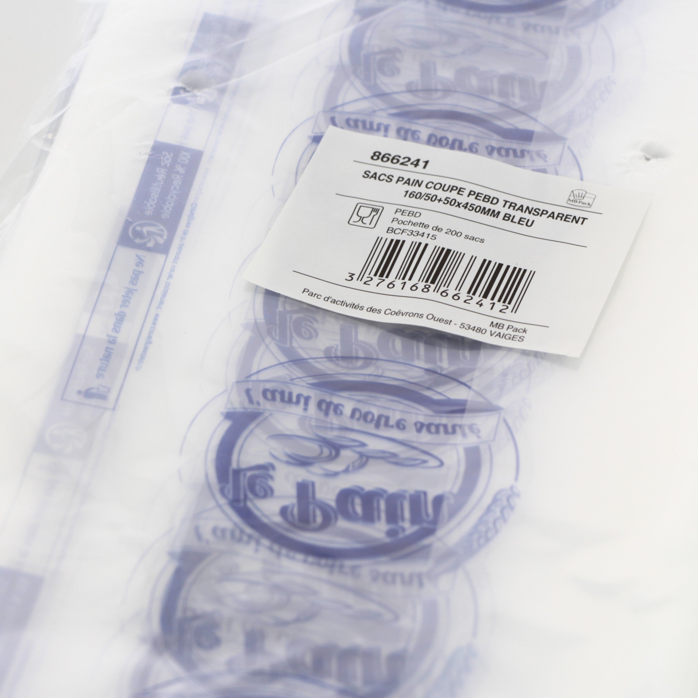 Sacs pain coupe bleu 160+100x450 - 50 µ- vendu par 1000 unités